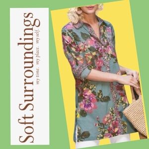 100% Cotton Soft Surroundings Scattered Roses
Floral Button Down Tunic Size M